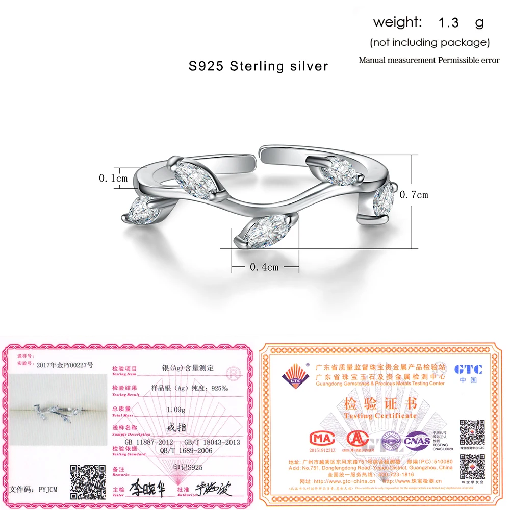 LAMOON Olive Branch Design 925-Sterling-Silver Adjustable Rings S925 Fine Jewelry for Women Girls Gift Anti Allergy LMRY039