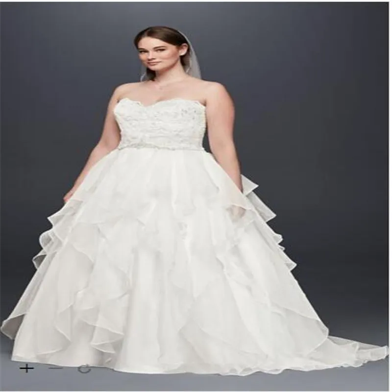 2017 Plus Size Lace and Organza Wedding Dresses Ball Gown with Beading ...