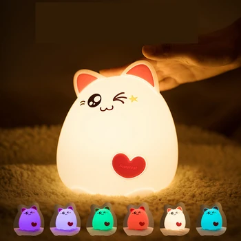 

Animal LED Night Light Cat USB charge Silicone Cartoon Nursery Lamp Baby Night Lamp Children Birthday Gift Toy for Baby Room