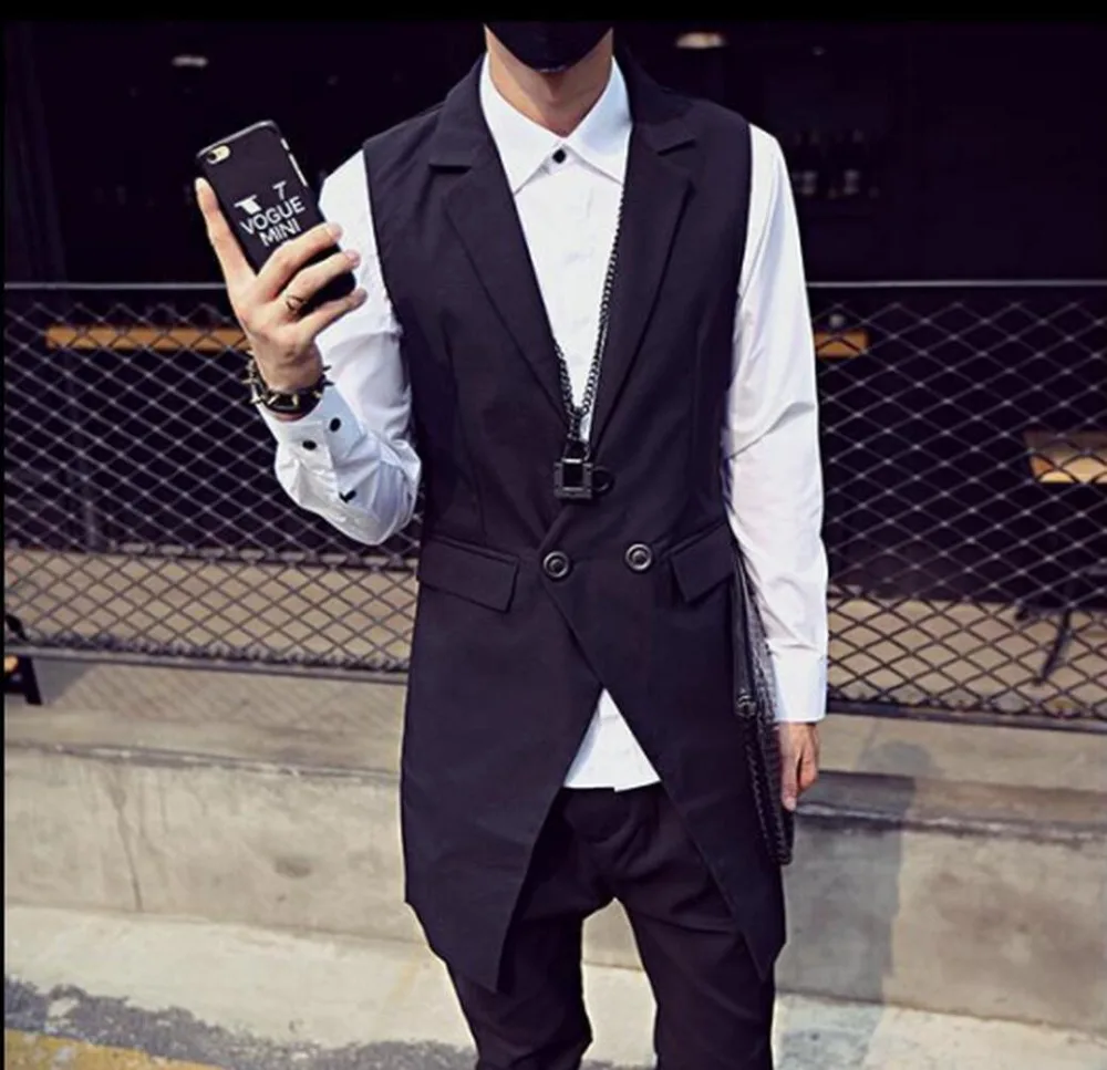 

M-4XL ! 2016 New men's clothing Autumn winter male slim personality triangle button medium-long vest plus size singer costumes