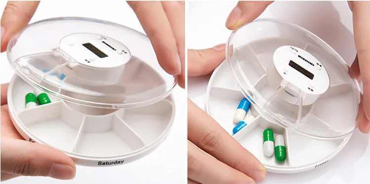 Новая круглая коробка для таблеток с напоминанием о лекарственных препаратах, 7 дней в неделю, коробка для таблеток, органайзер для таблеток, переносная коробка для таблеток с таймером на неделю