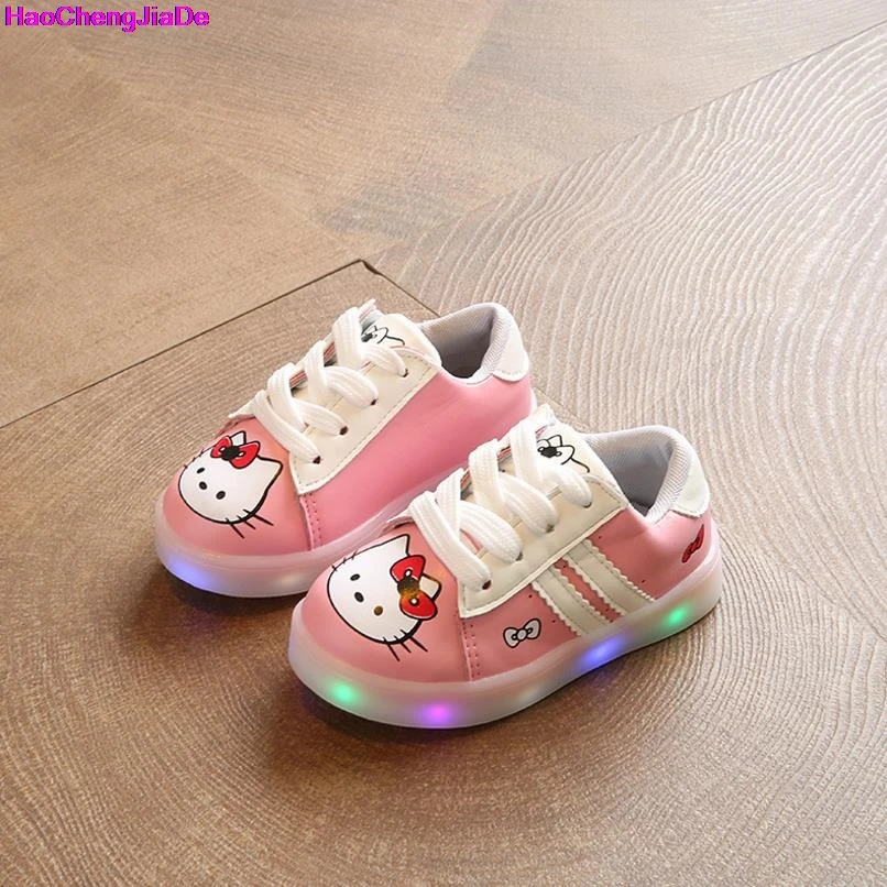 

HaoChengJiaDe Kids Girls Shoes Spring Autumn Children's Light Sneakers Chaussure Enfant Hello Kitty Baby Shoes With LED Light