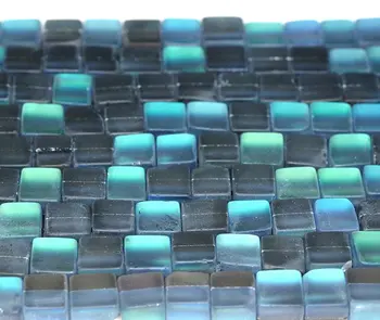 

12mm Mystic Aura Quartz Gemstone Matte Titanium BI Grey Rainbow Square Cube Loose Beads 7 inch Half Strand (90183919-361)