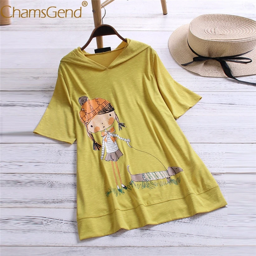 فتاة صغيرة المشي الكلب الكرتون طباعة المرأة مقنعين بلوزة قمصان زائد حجم قميص فضفاض M/XL/2XL/ 3XL/4XL/5XL 90417