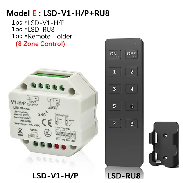 Светодиодный Dimmer12V 24V 36V 48V PWM беспроводной РЧ светодиодный диммер вкл. Выкл. С пультом дистанционного управления 2,4G wifi диммер для одноцветной светодиодной ленты светильник - Цвет: Model E