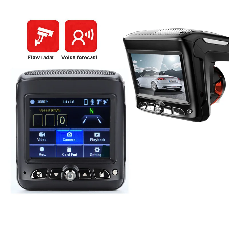 

2.31 inch 2 In 1 Dvr Car Dash Camera Flow Radar Detector Video Recorder Night Vision Smart English Voice Broadcast Dash Cam