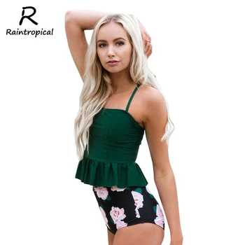 

Raintropical 2019 Sexy High Neck Halter Crop Bikinis Women Swimsuit Bandage Swimwear Print Bikini Set Brazilian Bathing Biquini