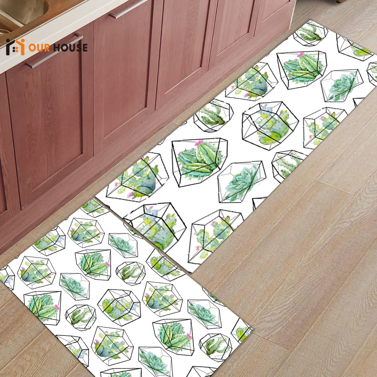 

Ourhouse Watercolor Cactus In Geometric Frame Doormats For Entrance Way Dirt Debris Mud Trapper Boot Shoes Scraper Accessory Set