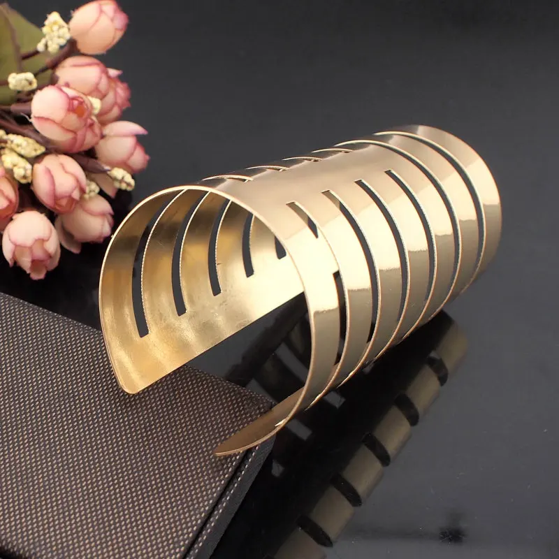 Женский большой сплав открытая манжета браслеты модные вечерние браслеты на каждый день массивные ювелирные изделия Pulseiras UKMOC - Окраска металла: Gold Bangles
