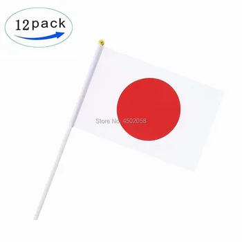 

DFLIVE One dozen 12 Japan Hand Held Flag 5'' x 8'' Stick Flag Polyester Japanese Country Banner,Desk Outside Waving Parade