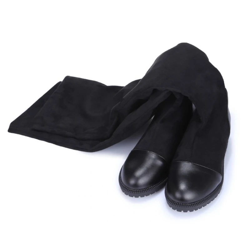 JIANBUDAN/осенние высокие сапоги из флока на Плоском Каблуке модные зимние женские высокие сапоги черные плюшевые сапоги выше колена Размеры 35-43