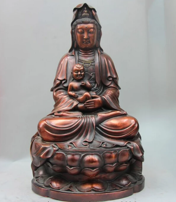 

China Copper Bronze Temple Boy yin Bodhisattva Statue