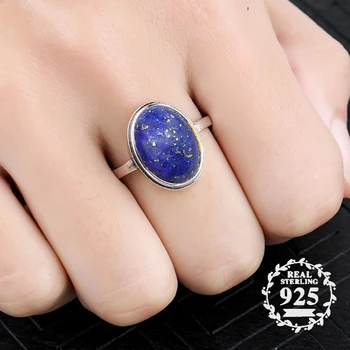 

10*14mm 6.18 Sale S925 Sterling Silver Asia Lapis Rings Exaggerated Rings Chinatown Afghanistan Retro Gemstone