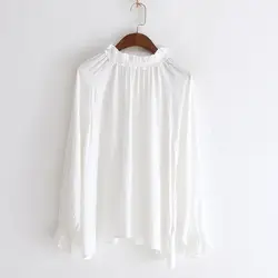 Плюс Размеры осень Для женщин блуза с длинными рукавами Однотонная рубашка из хлопка Японии Стиль Высокое качество модные Костюмы Топы 2018