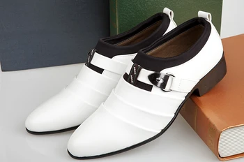 

Spring And Autumn Men Shoes Pointed Toe Leather Fashion White Casual Shoes Personality Men Formal Wedding Shoes Fashion