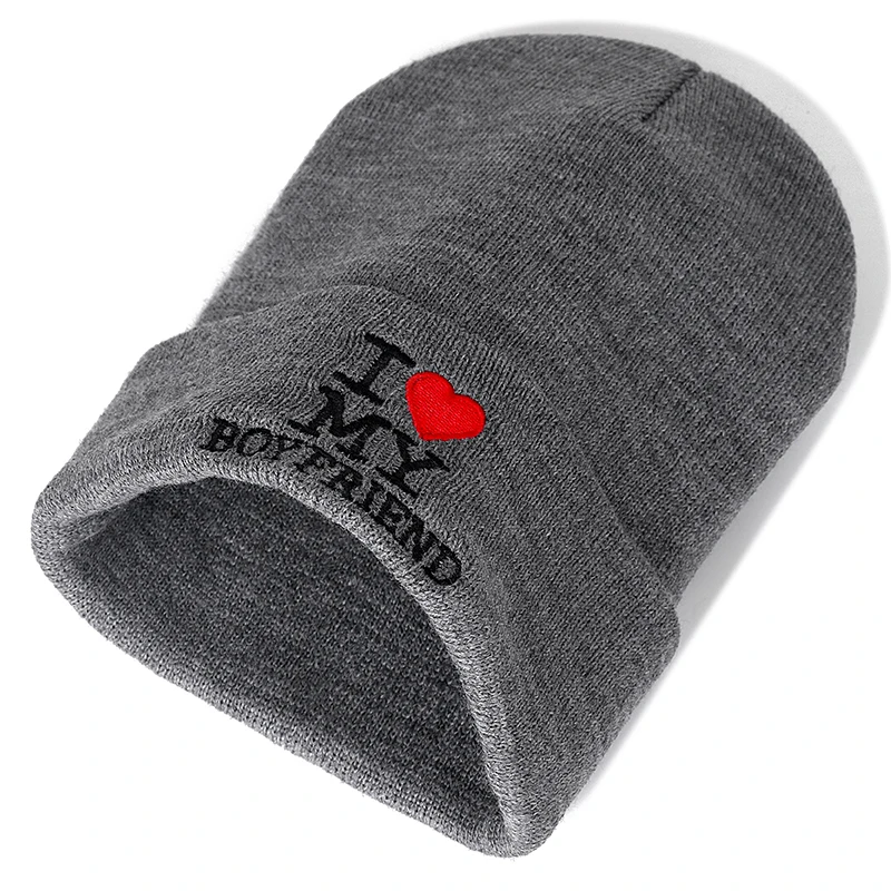 Новинка унисекс пара Beanie I LOVE MY BOYFRIEND письмо повседневные зимние шапки для мужчин женщин теплая вязаная шапка модная однотонная шапка