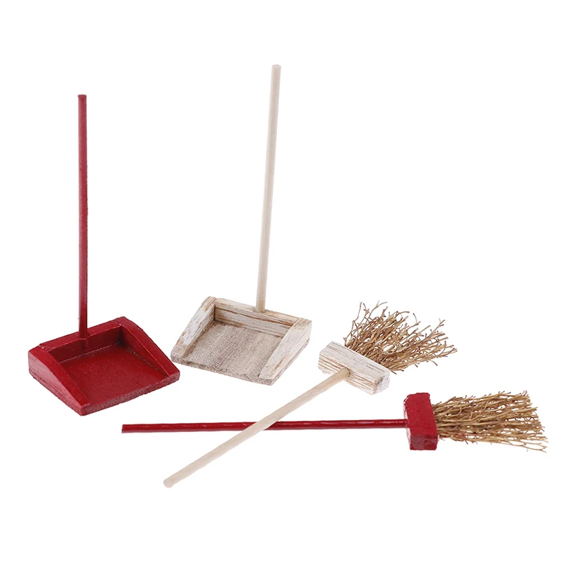 

2PCS 1:12 Dollhouse Miniature Mini Broom Dustpan Set Cleaning Tool Kits Pretend Play Furniture Match Toys