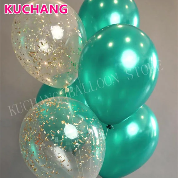 

7pcs/lot 1.5g Pearl green + 2.8g transparent Latex balloons + Gold Confetti Wedding birthday theme party baby shower decoration