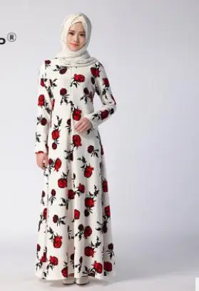 woman casual rose muslim dress print 