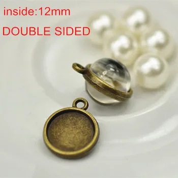 

100 pcs Antique Bronze 12mm DOUBLE SIDED Base Settings For Photo Cabochon,Round Blank Cameo Charm Pendant Tray,Vintage Bezel Cup