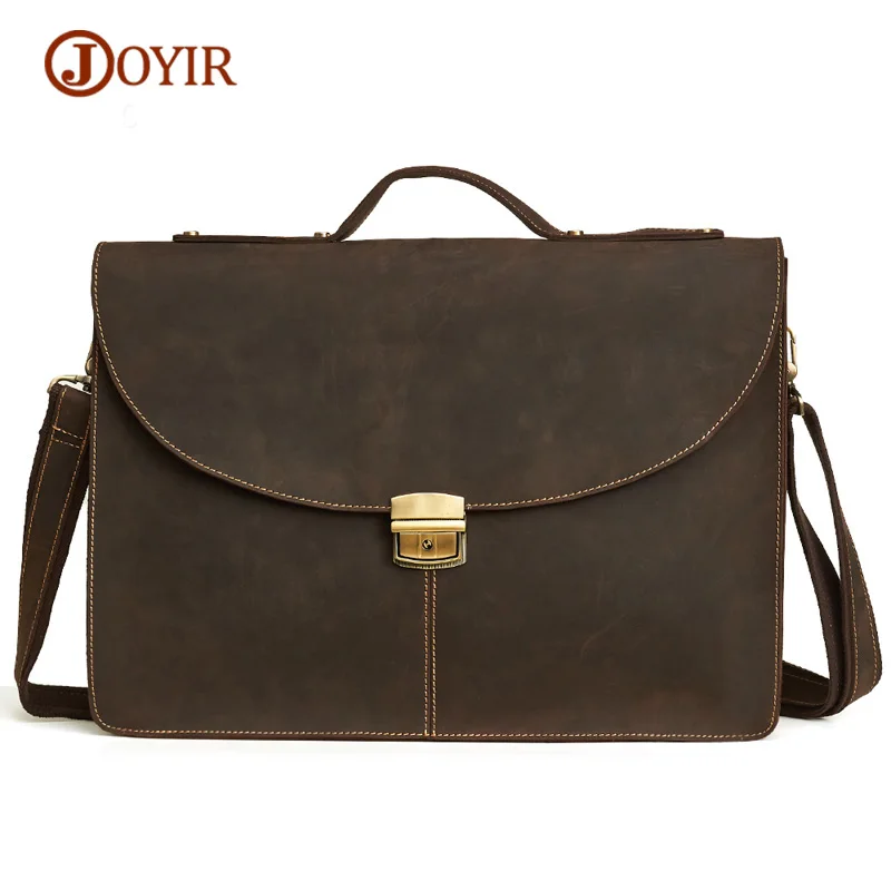 

JOYIR Genuine Leather Bag Men Briefcase Genuine Leather Laptop Bag Business Computer Shoulder Bag Messenger Handbag 15.6 Inch