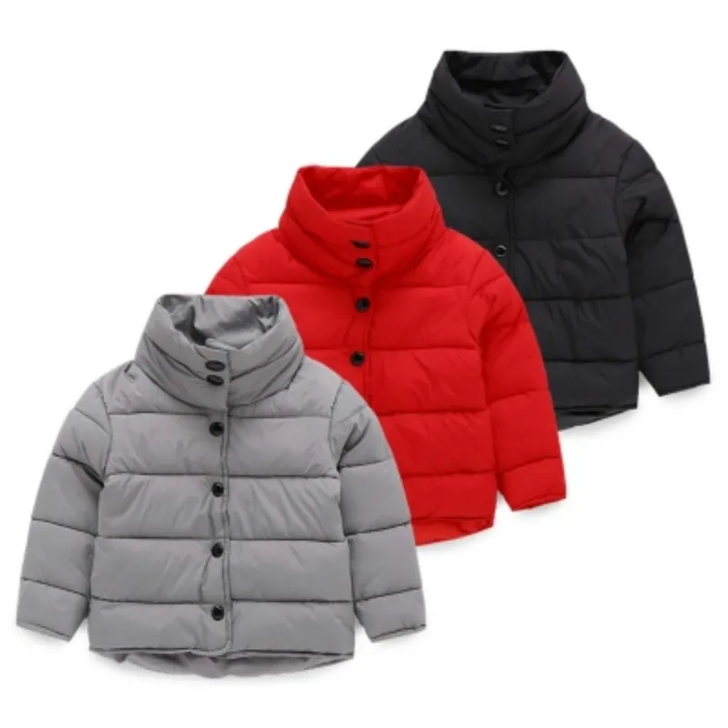 

2016 new children's clothing winter warm coat boys girls cotton-padded solid jacket thicken stand collar baby kids outerwear