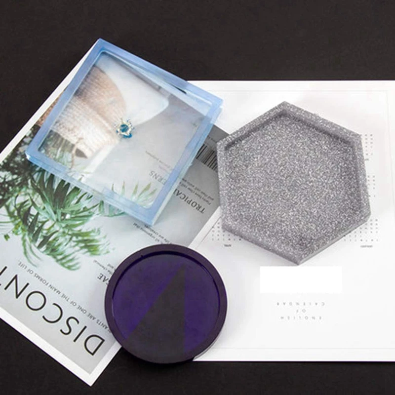 4 упаковки Diy Coaster Силиконовые формы эпоксидные литейные формы включают круглые шестигранные квадратные формы сердца для смолы Бетон цемент с 1