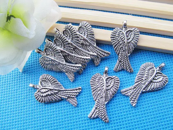 

100pcs Antique Silver tone/Antique Bronze Cabinet Cute Double Angel Wing Pendant Charm/Finding,DIY Accessory Jewellery