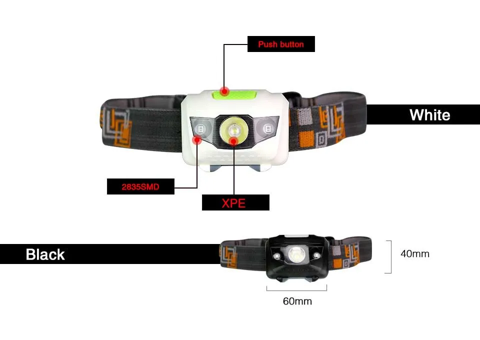 320 люмен светодиодные фары 4 режима 2 красный 2835 SMD+ 1 белый XPE Водонепроницаемые светодиодные светильники фары для езды на велосипеде кемпинга рыбалки альпиниста