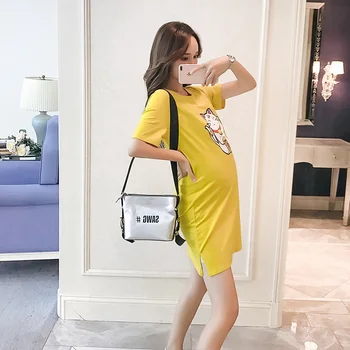 

Korean fashion maternity dress summer new cotton cartoon print short-sleeved pregnant women T-shirt pregnancy