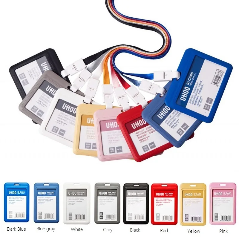 

Multicolor PP Plastic Work Card Holder Exhibition Work Permit Cards Employee Badge Holder with Lanyard School Office Supplies