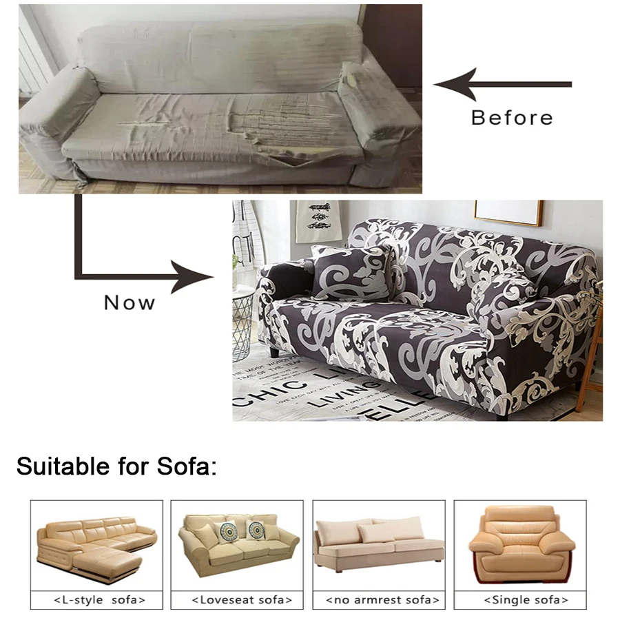 Gray Striped Plaid Elastic Sofa Protector Cover for Living Room Sofa Slipcovers Sectional L Shape Sofacover 1/2/3/4 Seater