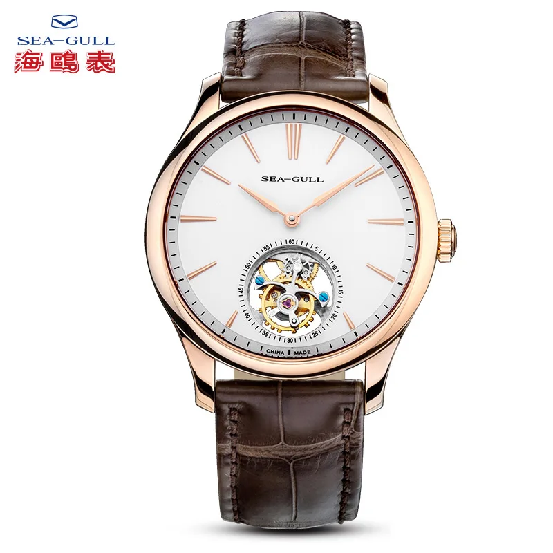 

Seagull Tourbillon Mechanical Watch Manual Wind Alligator Leather Strap Men's Watch 518.930 with original certification paper