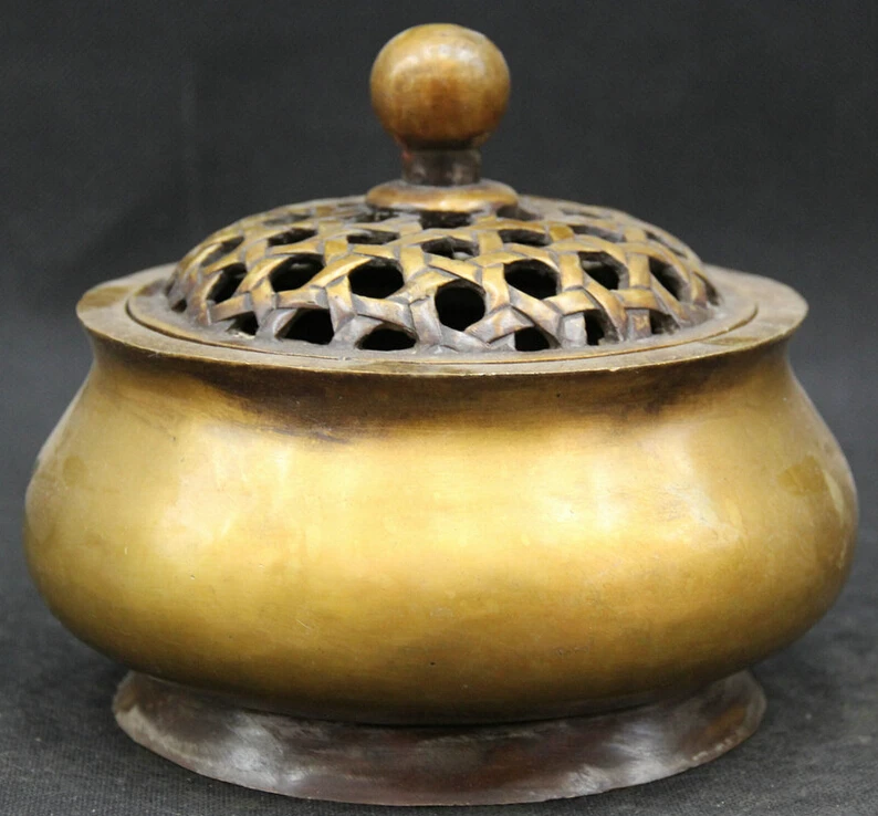 

S1994 7" Marked Chinese Dynasty Palalce Bronze Copper Round Incense Burner Censer D0318