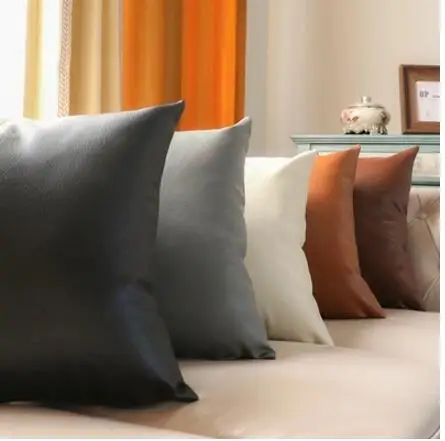 Кремовый белый/серый/коричневый/черный однотонный цветной полиуретановый чехол для подушки Lychee, чехол для подушки из искусственной кожи, чехол для подушки, украшение для дивана