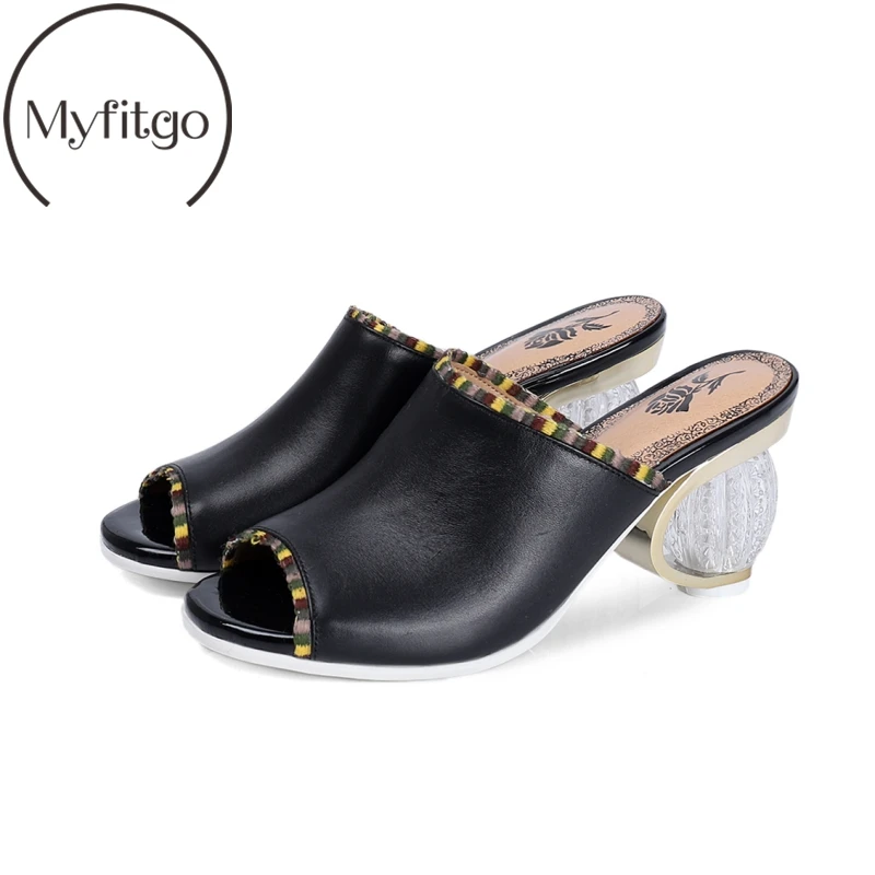 

Myfitgo Fashion Spring Summer Slippers Women Shoes Peep Toe Strange Style Heels Mules Shallow Female Slippers Outside Slide Mule