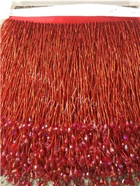 cheap tt023# 5 yards bag red silver 15cm 16cm width tube beads ribbon fringe tassel for fashion designer sawing dress decoration