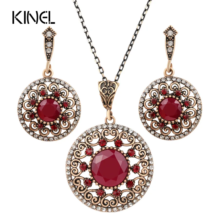 Indian Jewelry Big Round Crystal Flower Necklaces And Earrings For