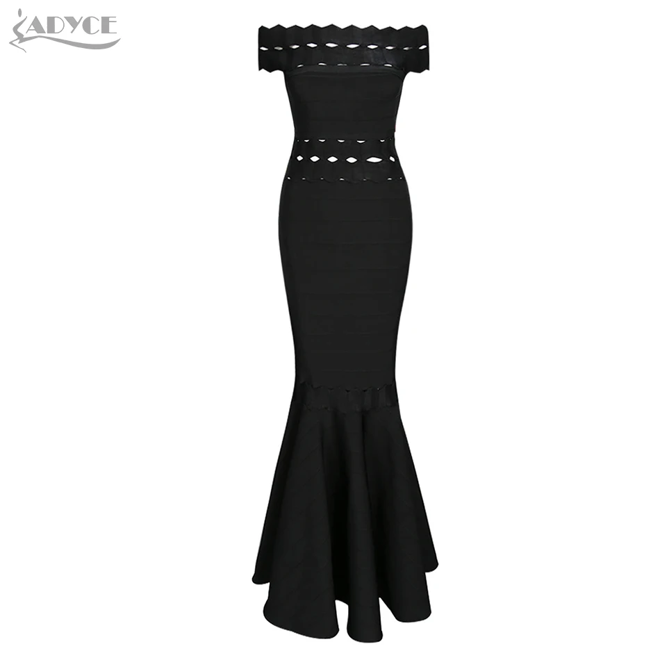 Adyce новое черное Бандажное платье сексуальное с открытыми плечами длинное вечернее платье знаменитостей женское Макси платье Vestidos Клубная одежда