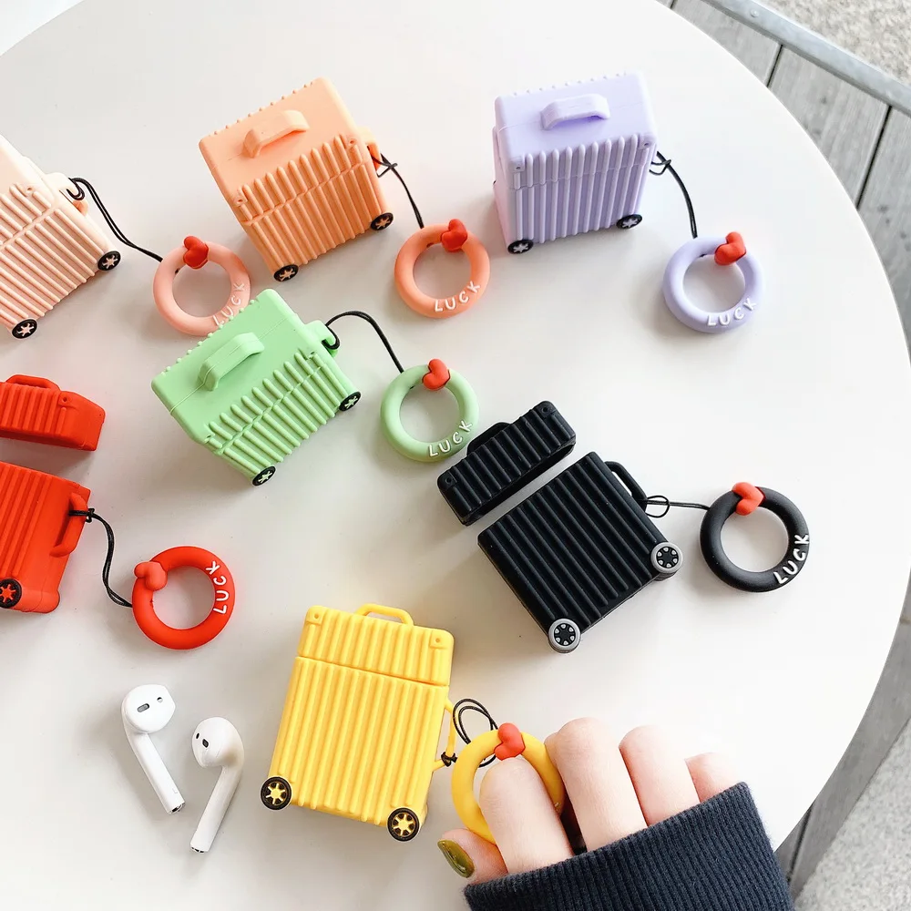 

Fashion Square Suitcase Design Protective Silicone Bluetooth Wireless Earphone Cover For Apple Airpods 1 2 Case With O Ring