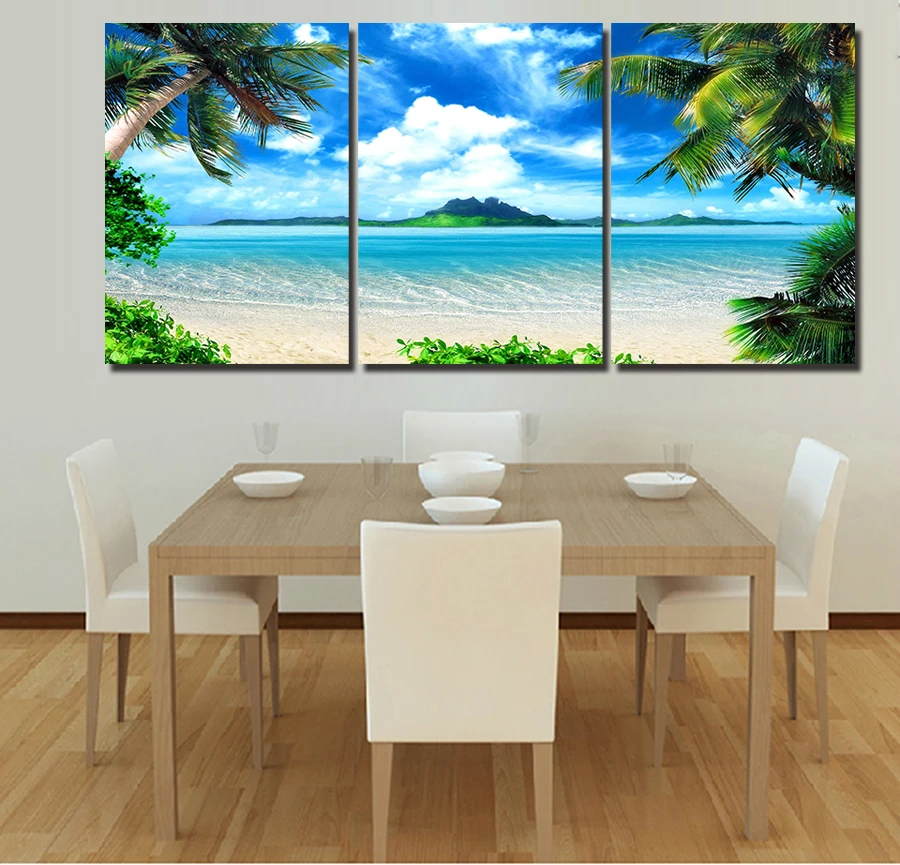 3 Pieces of modern printing sea wave canvas painting the waterfront wall art picture living room background (Unframed)\J0114