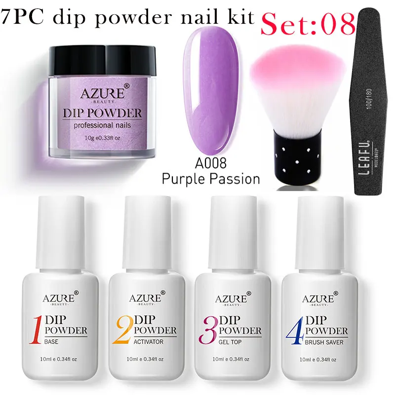 

Azure Beauty 7Pcs/Lot Nail Dipping Powder Set DIY Nail Design Gradient Color Dip Powder Kits Activator Top Coat Nail Brush Kits