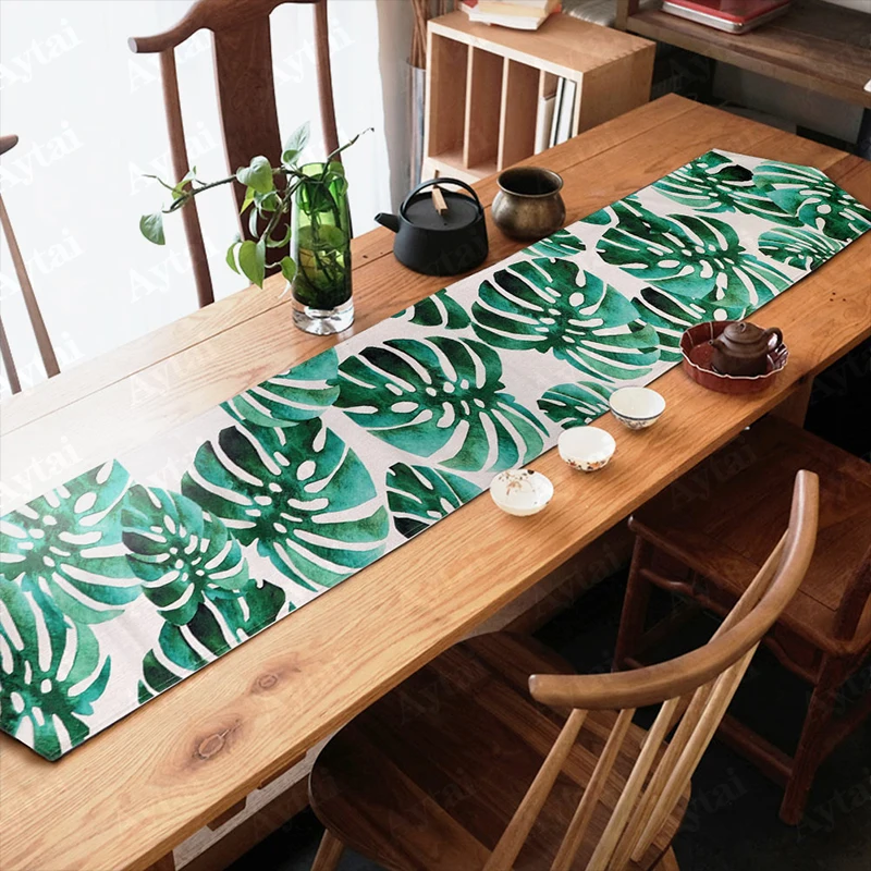 Buy Aytai Cotton Linen Palm Leaf Monstera Leaf Green