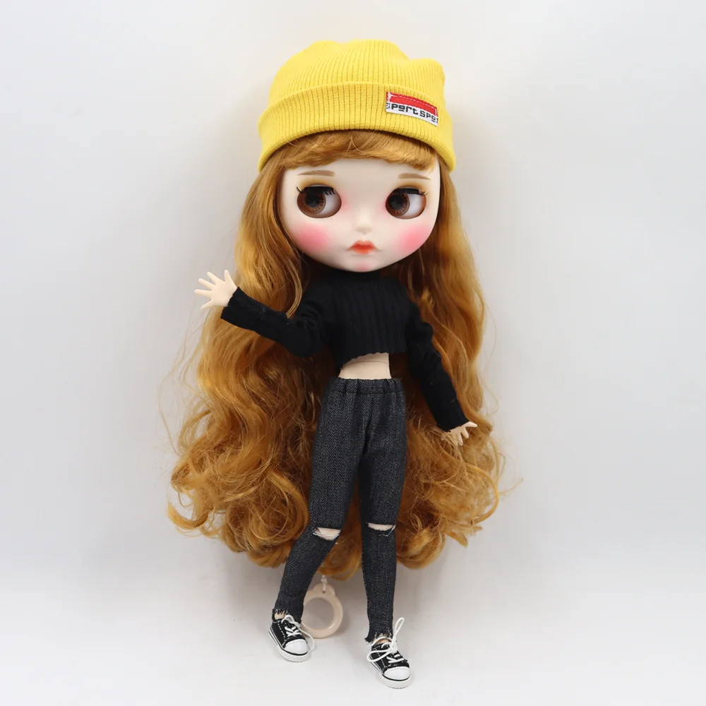 Одежда для 1/6 Blyth doll красивая черная рубашка и штаны костюм с желтой вязаной шляпой подарок для девочки ледяной BJD игрушка