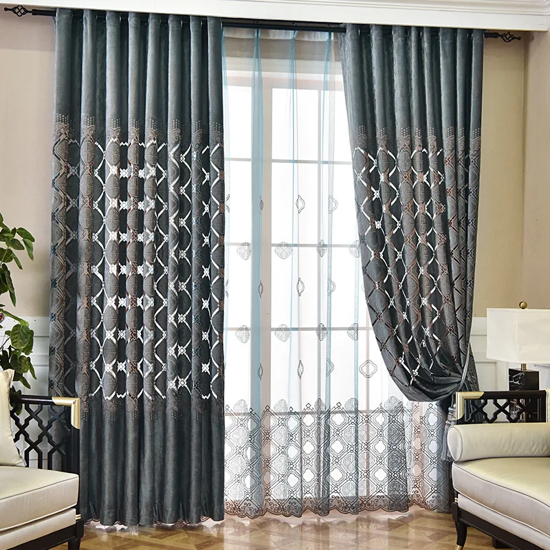 

Chinese Modern Simple Style Embroidered Shade Curtains for Living Dining Room Bedroom.