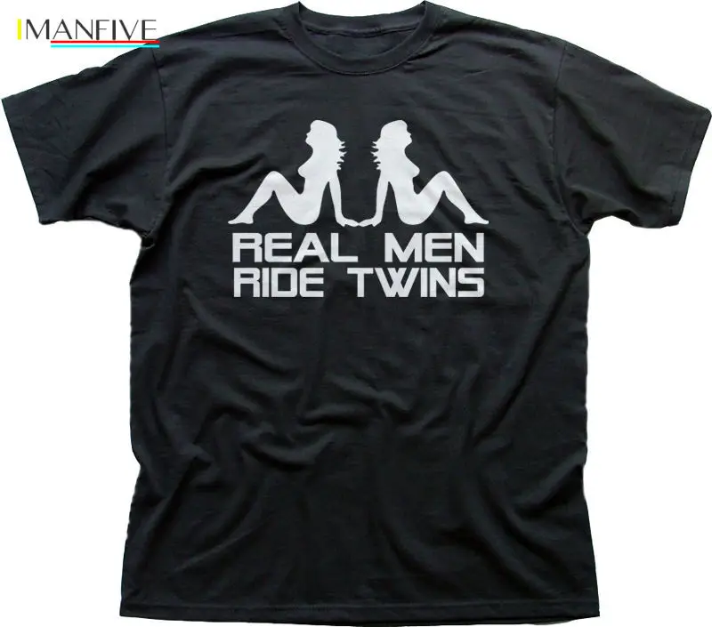 

Cotton Casual Brand Real Men Ride Twins V-Twin Motorcycle Black Printed T-shirt O-neck Short Sleeves