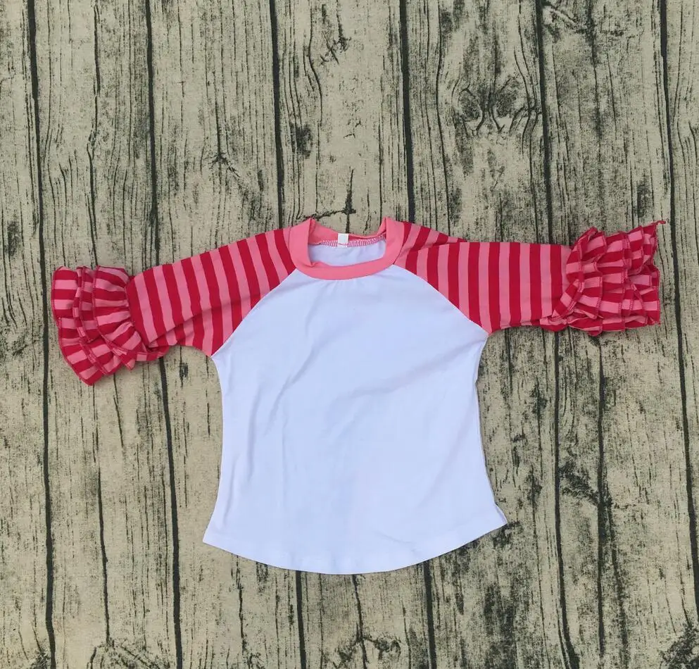 Wholesale Factory Price Multi color Plain european kids clothes Blank Icing Raglan Shirts/ruffle
