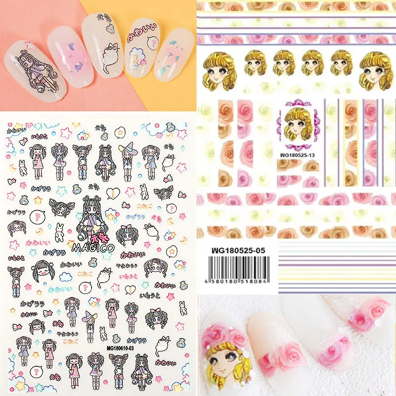 

Newest Gentle girl Watercolor flower paint 3d nail art sticker nail decal stamping export japan designs rhinestones decorations