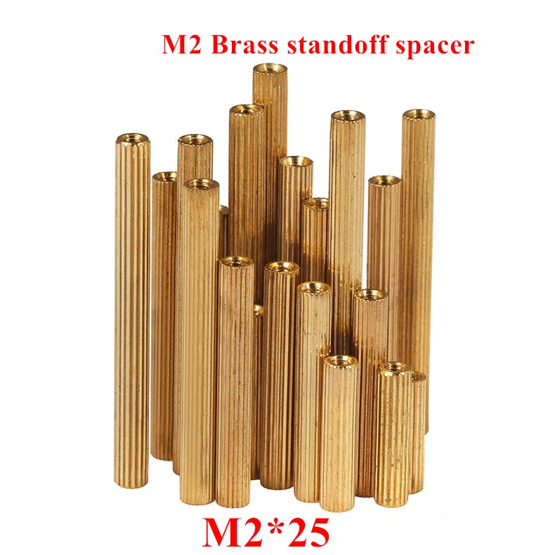 

100pcs/lot M2*25 Brass standoff spacers Round brass pillar Thread M2 Female female Spacing Screws L=25mm