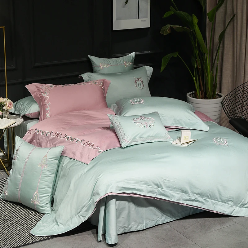 Waliicorners 4/7pcs Luxury Egyptian cotton bed linen sheets Royal Embroidery Bedding Set duvet covers India style bedclothes 23 KG0B2618